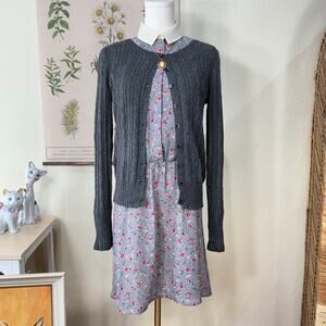 Vintage Floral Collared Dress Cottage Prairie Dolly Dollette Gloomy Coquette S M